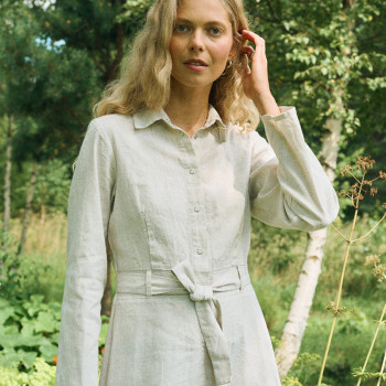 Custom Sustainable Women Long-Sleeve Linen Shirt Dress Manufacturer