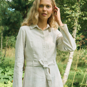 Custom Sustainable Women Long-Sleeve Linen Shirt Dress Manufacturer