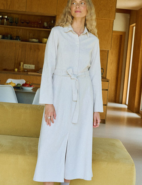 Custom Sustainable Women Long-Sleeve Linen Shirt Dress Manufacturer