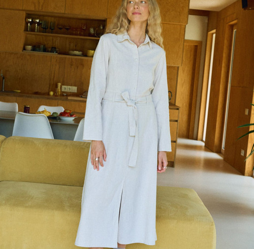 Custom Sustainable Women Long-Sleeve Linen Shirt Dress Manufacturer
