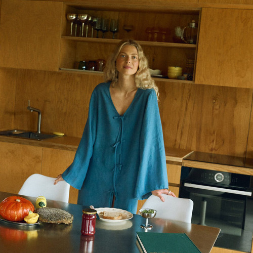 Custom Women Wide-Sleeve Loose Linen Mini Dress Manufacturer