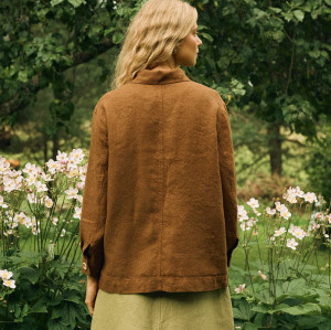Custom Women Classic Brown Linen Blazer Manufacturer