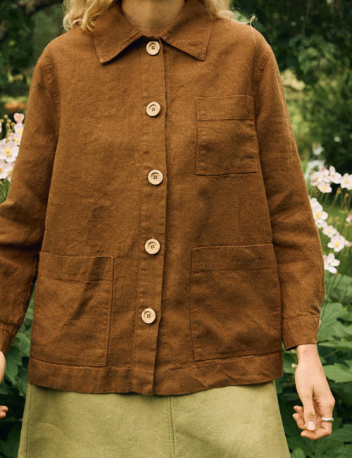 Custom Women Classic Brown Linen Blazer Manufacturer