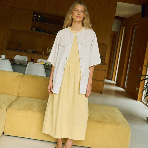 Factory Custom Light Beige Linen Overshirt with Half Sleeves Manufacturer
