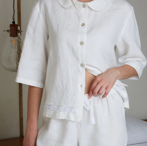 Custom Women Linen Loungewear Set with Lace Trim Manufacturer