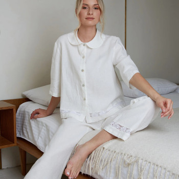 Custom Women Linen Loungewear Set with Lace Trim Manufacturer