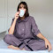 Custom Women Purple-Grey Linen Pajama Set with Lace Trim Manufacturer