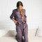 Custom Women Purple-Grey Linen Pajama Set with Lace Trim Manufacturer