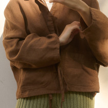 Wholesale Custom Brown Linen Blazer with Tie-Front Closure Manufacturer