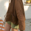 Wholesale Custom Brown Linen Blazer with Tie-Front Closure Manufacturer