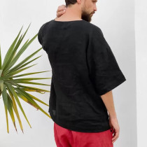 Factory Custom Black Loose-Fit Men Linen T-Shirt Manufacturer