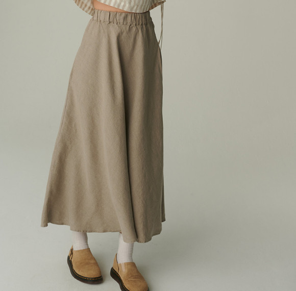 Special Offer – Quick Delivery Natural Beige Linen Midi Skirt