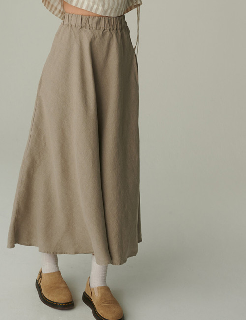 Special Offer – Quick Delivery Natural Beige Linen Midi Skirt