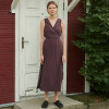 Hot Sale Wine Red Linen Wrap Midi Dress