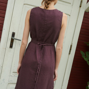 Hot Sale Wine Red Linen Wrap Midi Dress
