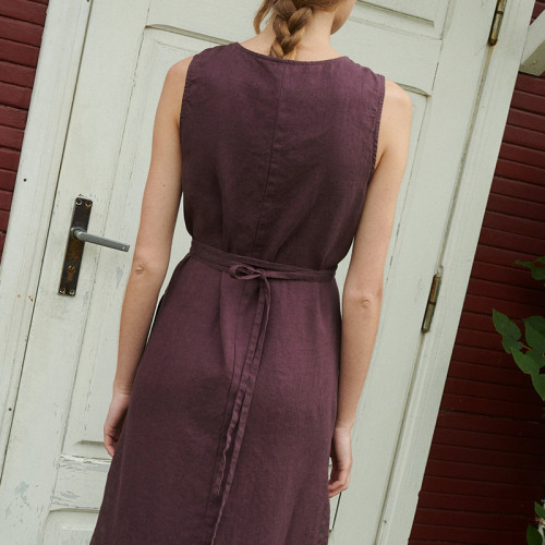 Hot Sale Wine Red Linen Wrap Midi Dress