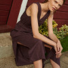Hot Sale Wine Red Linen Wrap Midi Dress