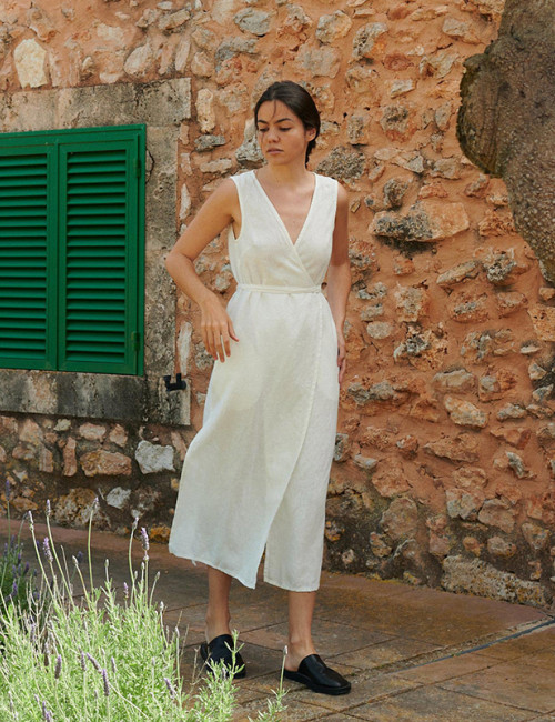 Linen Wrap Maxi Dress – Ivory | Sleeveless Natural Linen Summer Dress