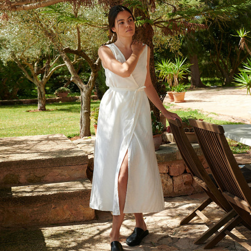 Linen Wrap Maxi Dress – Ivory | Sleeveless Natural Linen Summer Dress