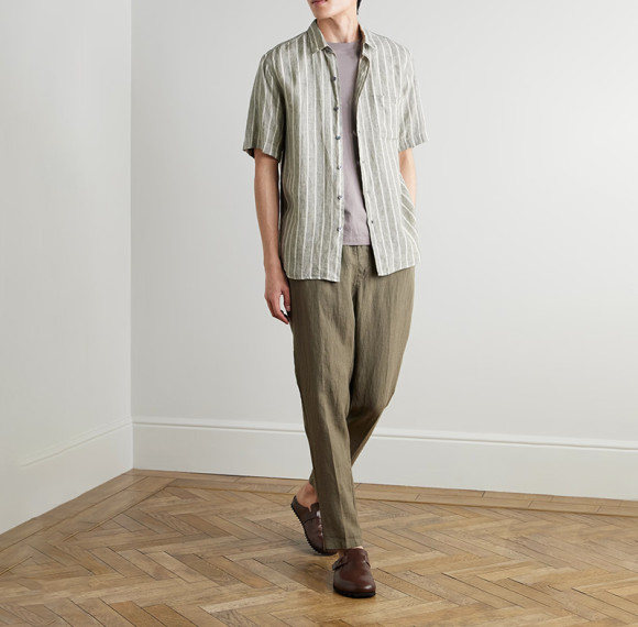 Wholesale Custom Striped Linen Short Sleeve Shirt Manufacturer for Men