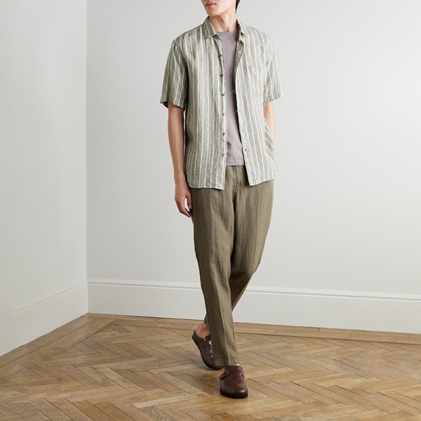 Wholesale Custom Striped Linen Short Sleeve Shirt Manufacturer for Men