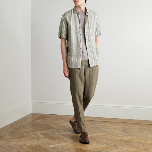 Wholesale Custom Striped Linen Short Sleeve Shirt Manufacturer for Men