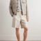 Wholesale Custom Beige Pleated Linen Shorts Manufacturer for Men