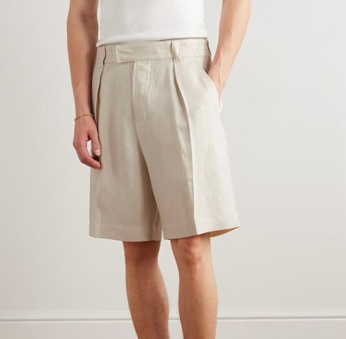 Wholesale Custom Beige Pleated Linen Shorts Manufacturer for Men