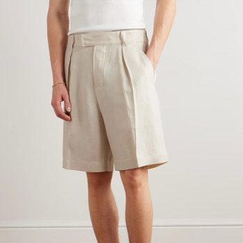 Wholesale Custom Beige Pleated Linen Shorts Manufacturer for Men
