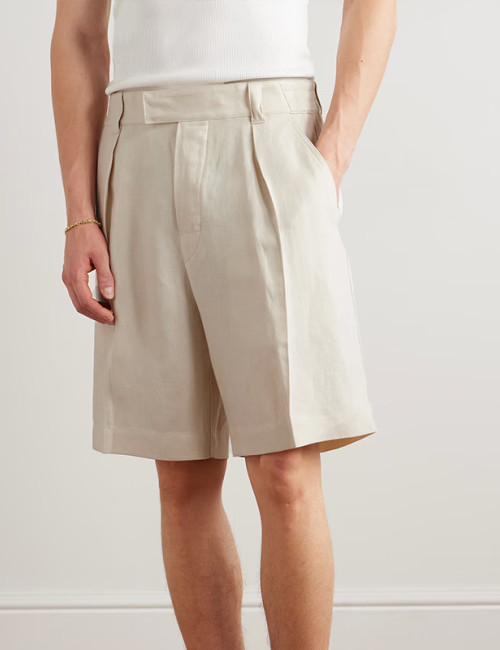 Wholesale Custom Beige Pleated Linen Shorts Manufacturer for Men