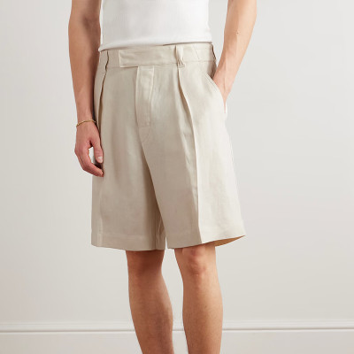 Wholesale Custom Beige Pleated Linen Shorts Manufacturer for Men