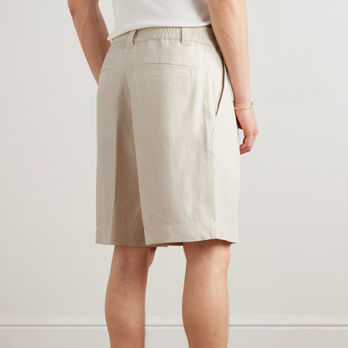 Wholesale Custom Beige Pleated Linen Shorts Manufacturer for Men