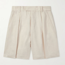 Wholesale Custom Beige Pleated Linen Shorts Manufacturer for Men