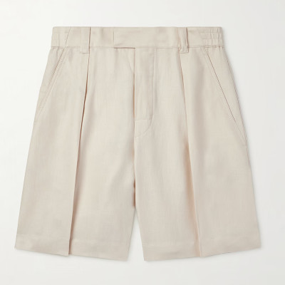 Wholesale Custom Beige Pleated Linen Shorts Manufacturer for Men