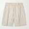 Wholesale Custom Beige Pleated Linen Shorts Manufacturer for Men
