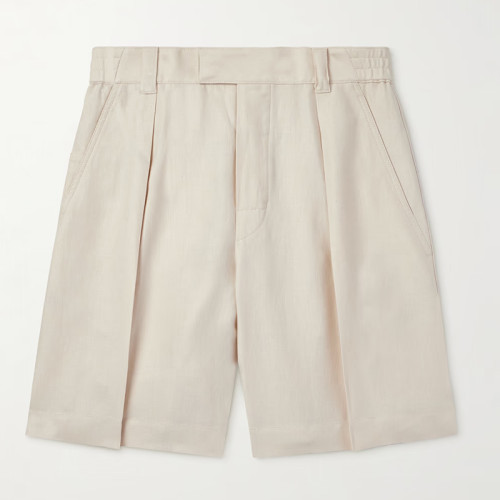 Wholesale Custom Beige Pleated Linen Shorts Manufacturer for Men