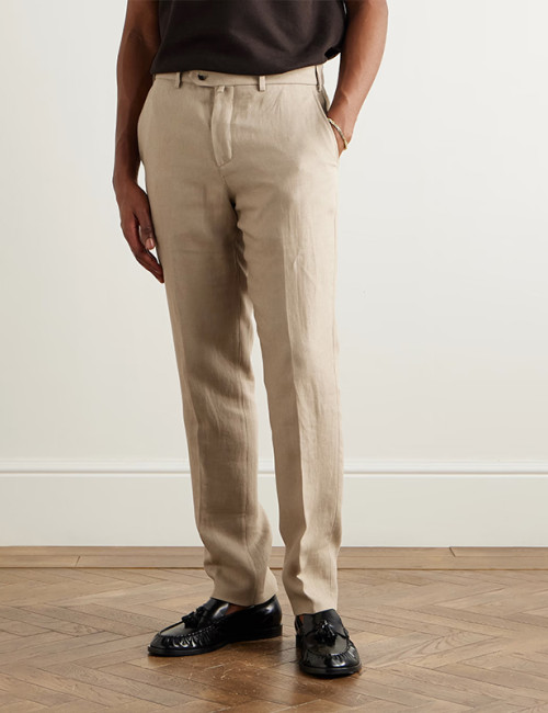 Custom Men 100% Linen Straight-Leg Suit Trousers Manufacturer