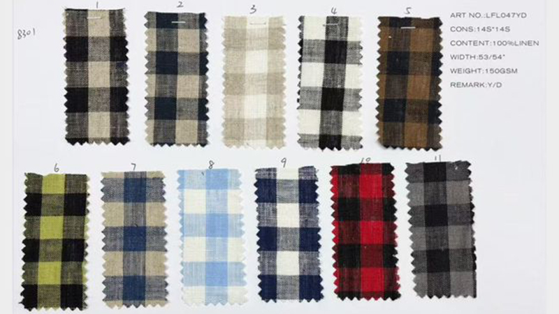 100% Linen Yarn-Dyed Checkered Fabric
