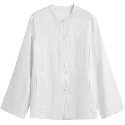 Custom Women's Stand Collar Linen Shirt Manufacturer | OEM ODM Linen Blouse Supplier (MOQ 30pcs)