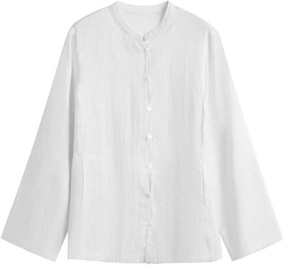 Custom Women's Stand Collar Linen Shirt Manufacturer | OEM ODM Linen Blouse Supplier (MOQ 30pcs)
