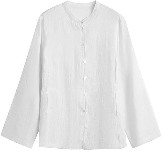Custom Women's Stand Collar Linen Shirt Manufacturer | OEM ODM Linen Blouse Supplier (MOQ 30pcs)