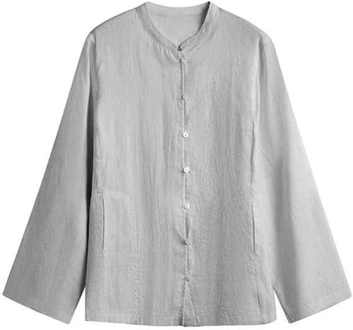 Custom Women's Stand Collar Linen Shirt Manufacturer | OEM ODM Linen Blouse Supplier (MOQ 30pcs)
