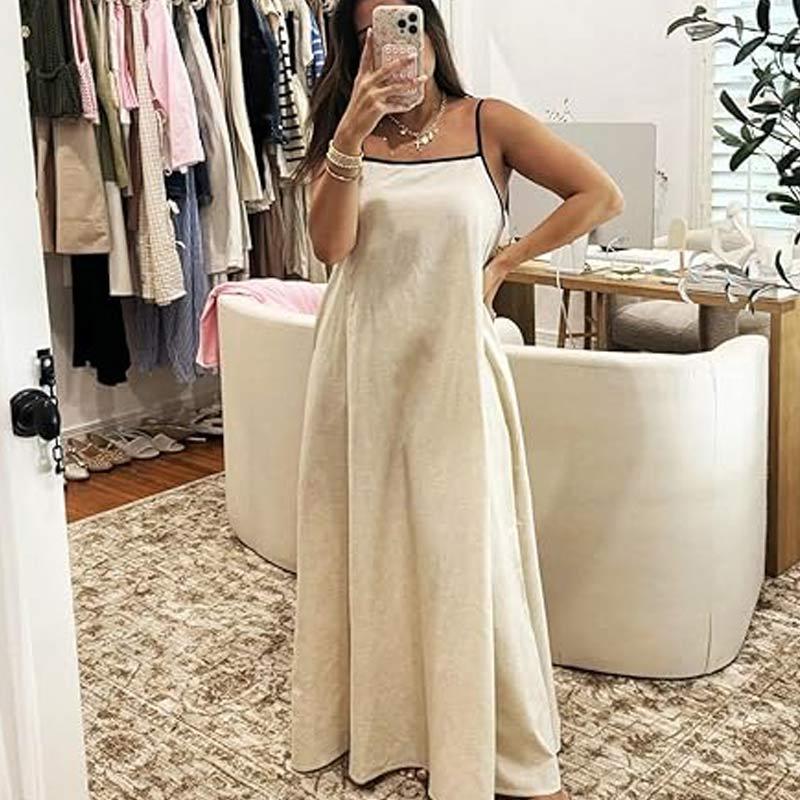 Custom linen sleeveless backless beach dress manufacturer