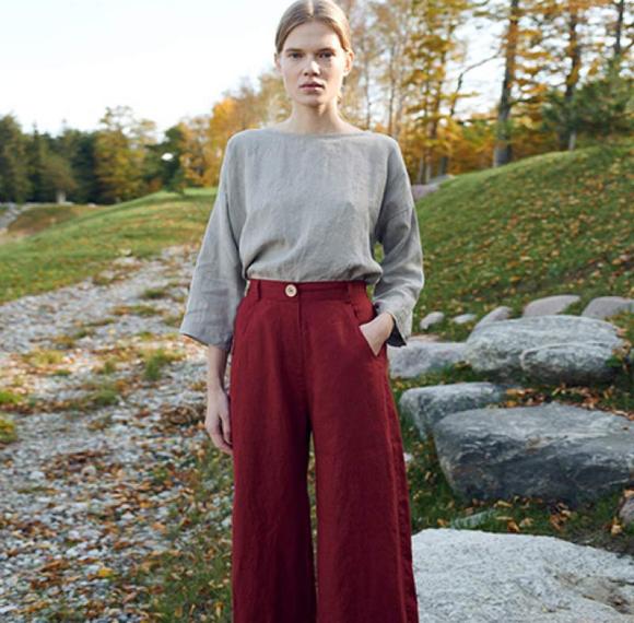 In Stock Brick Red Linen Wide-Leg Pants – Timeless and Comfortable