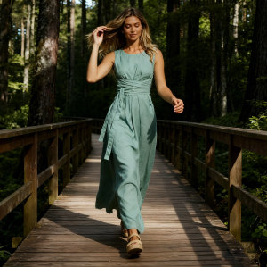 Custom Women Sleeveless Linen Tie Strap Maxi Dress Manufacturer