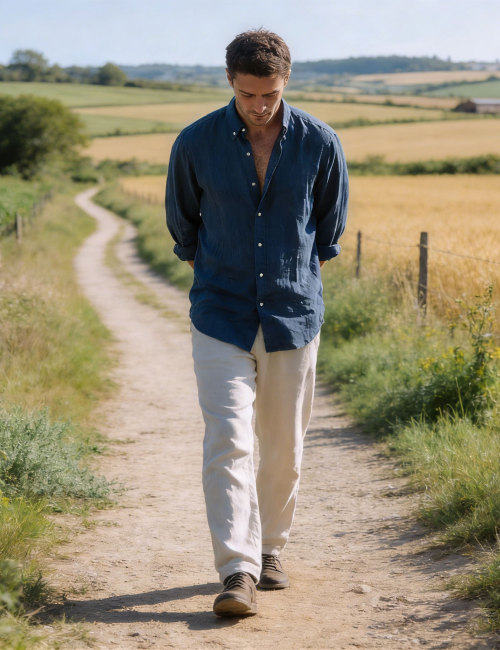 Custom Classic Casual Men Linen Long Sleeve Shirt Manufacturer