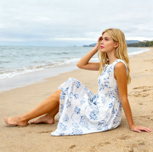 Linen Printed Midi Dress Manufacturer | Custom Summer Linen Dresses