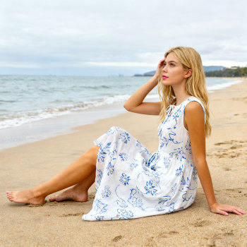 Linen Printed Midi Dress Manufacturer | Custom Summer Linen Dresses