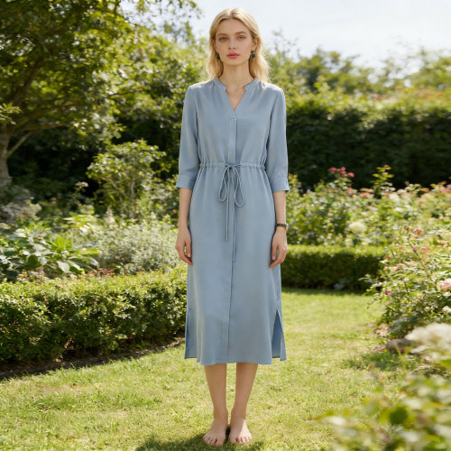 Custom Silk Drawstring Midi Shirt Dress Manufacturing | OEM & Private Label Supplier