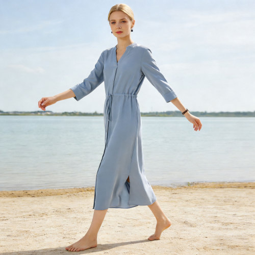 Custom Silk Drawstring Midi Shirt Dress Manufacturing | OEM & Private Label Supplier